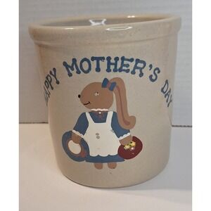Vtg Robinson Ransbottom Happy Mother's Day Stoneware Crock Bunny Rabbit Pottery